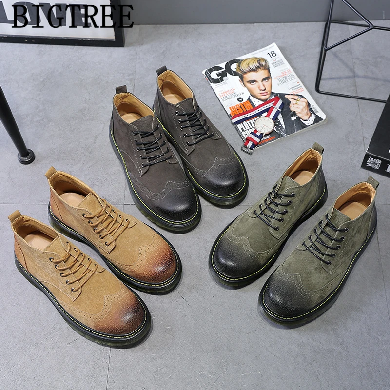 Обувь с перфорацией типа броги мужские полусапожки на шнурках Замшевая обувь