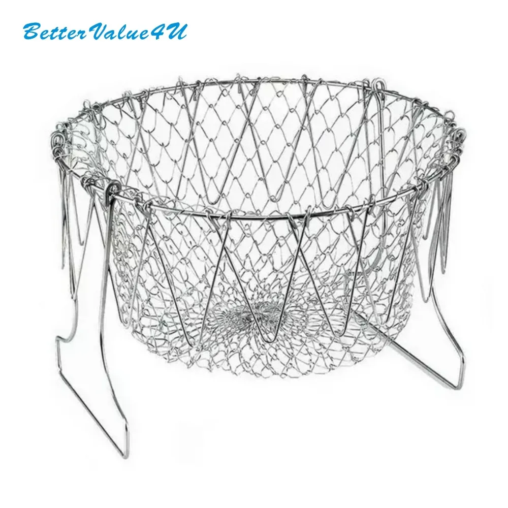 Bettervalue4u Chef Basket Stainless Steel Foldable Steam Rinse Strain Fry Strainer Net Kitchen Tool Good / Vegetable | Дом и сад