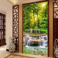 custom mural wallpaper classic forest waterfalls nature landscape photo wall murals hotel living room entrance backdrop wall 3d
