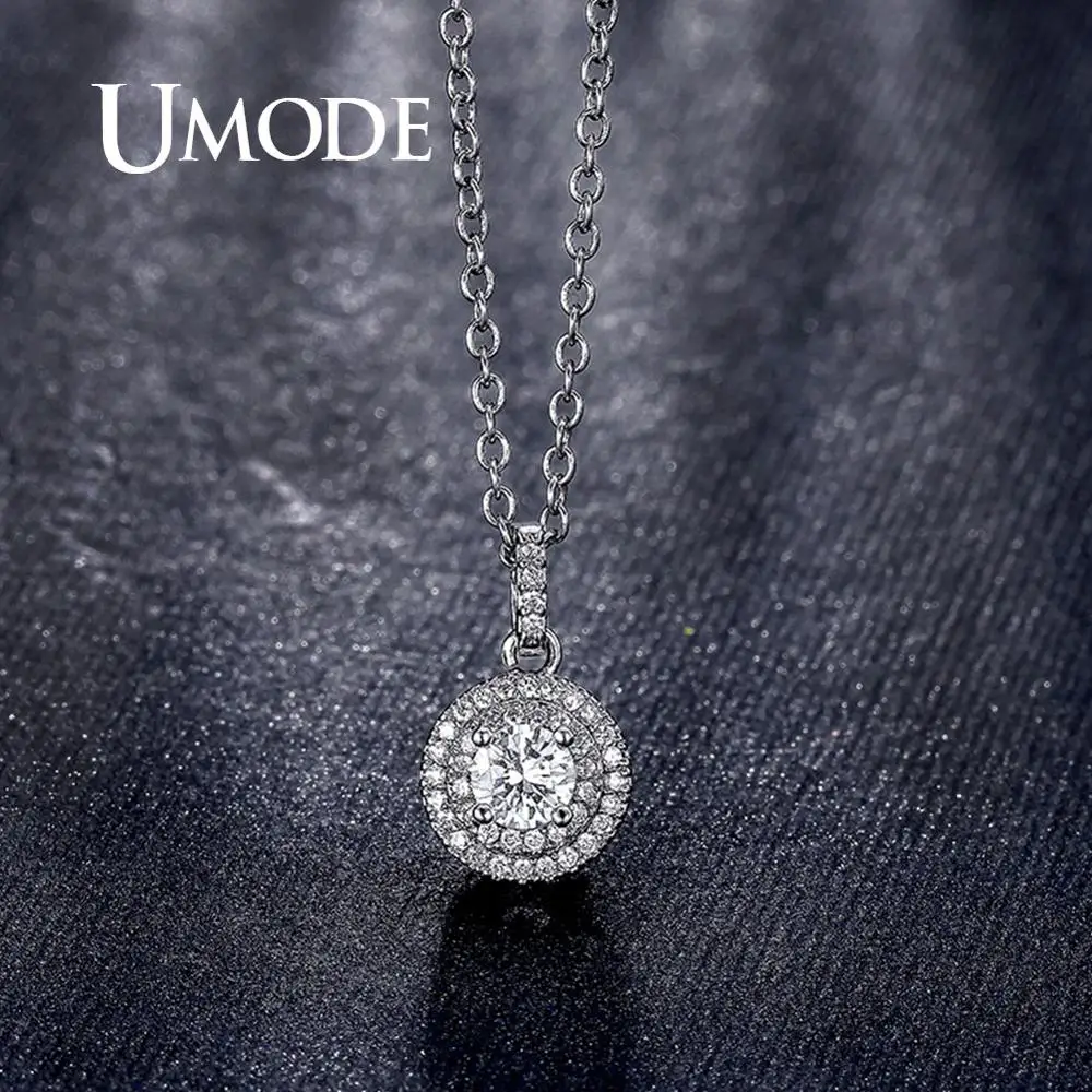 UMODE, белое золото, круглые ожерелья, маленькие кубические циркония, звенья цепи, подвески для женщин, роскошные ювелирные изделия, модные аксессуары UN0229B