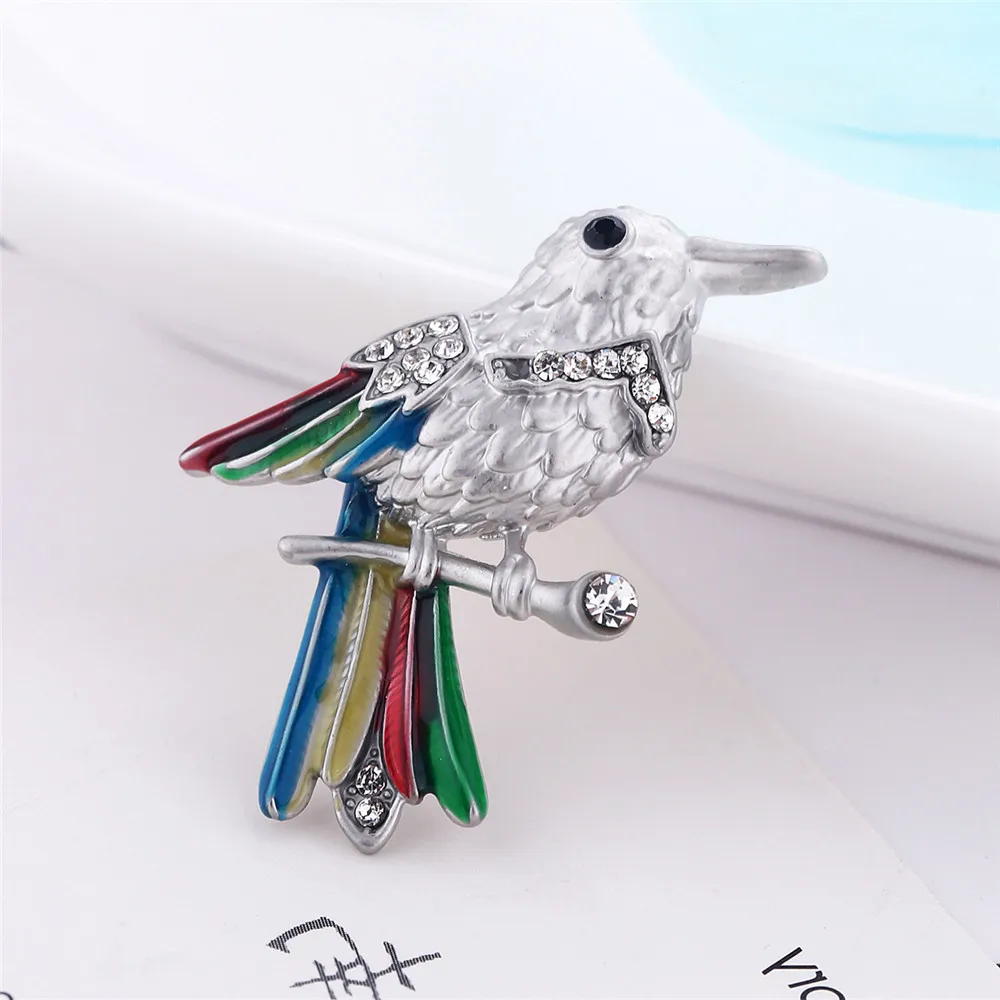 new year gift Enamel Bird Collar Pin silver color Rhinestone Animal Mini Brooch for women&ampmen Garment Suit Accessories | Украшения и