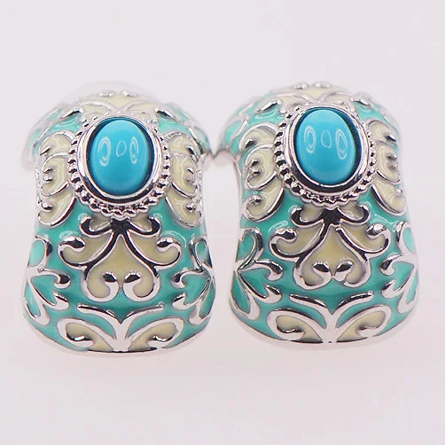 Серьги TE406 с зелеными кристаллами из эмали|silver crystal earrings|crystal earrings925 sterling |