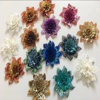10ps 3d small flower sequin patches embroidery patch military applique sew clothing wedding evening dress accessory gold blue