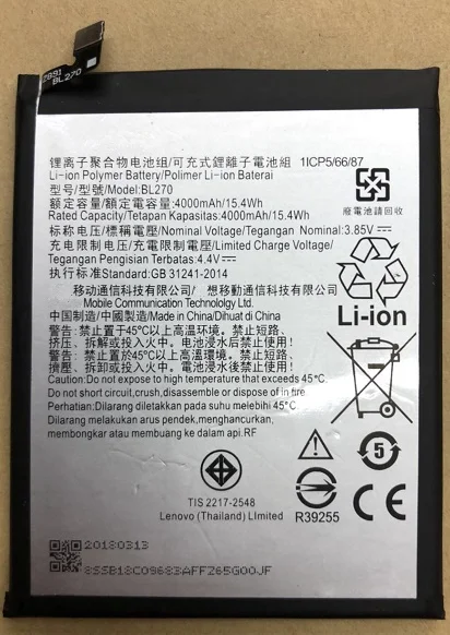 

MATCHEASY 3.85 V 4000 mAh BL270 Battery For Lenovo Vibe K6 Plus G Plus/G5 Plus Mobile Batterie Bateria