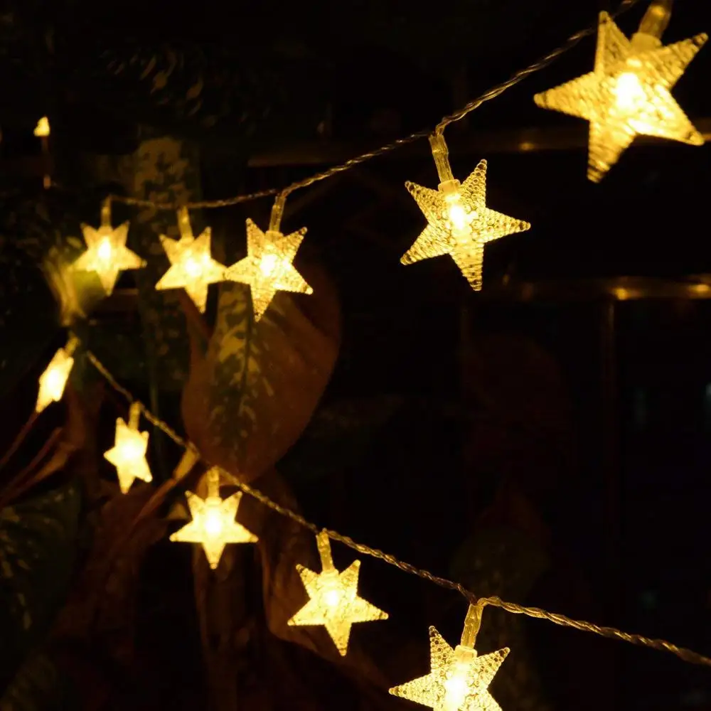 Warm white star Гирлянда с питанием от батареи, теплый белый мини-шар в виде звезды, 3 м, 4 м, 5 м, гирлянды для рождественской елки, свадьбы, Рождества, вечерние, для помещений, светодиодный светильник - Испускаемый цвет: Warm white star