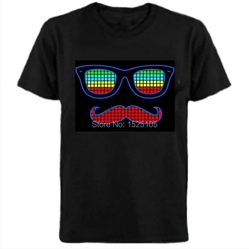 

Hot Sale Sound Activated Led Cotton T Shirt Light Up and Down Flashing Equalizer EL T-Shirt Men for Rock Disco Party DJ Top Tee