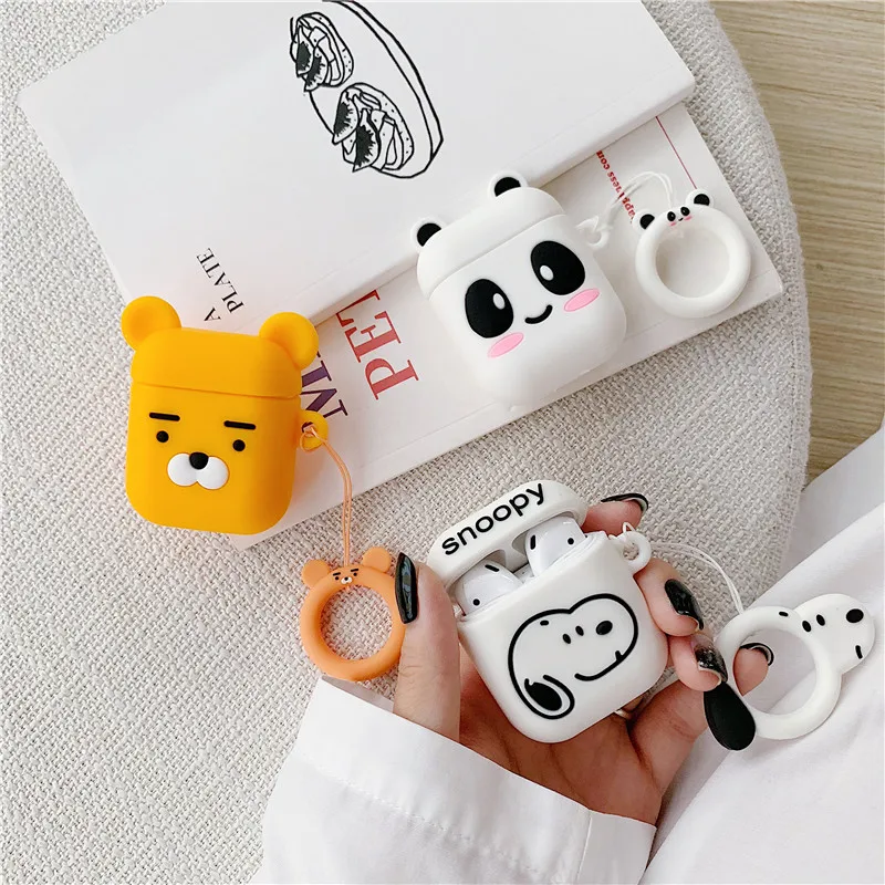 Силиконовый защитный чехол для AirPods 2 3D Медведь собака милый мультфильм чехол для Apple Air pods чехол для Earpods прекрасный кольцевой ремень