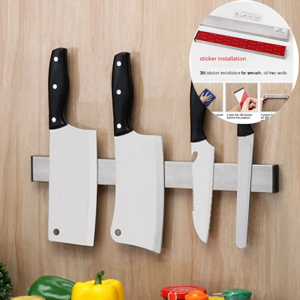 sticker 41cm 2 способа установки, кухонный Магнитный настенный держатель для ножей из нержавеющей стали, подставка для ножей, блок для хранения ножей, держатель для ножей - Цвет: sticker 41cm
