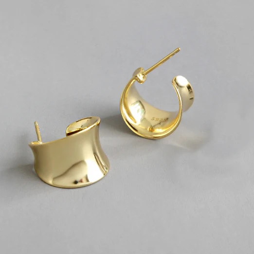 gold earrings Стерлинговое Серебро 925 пробы нерегулярные матовые простые большие регулируемые гладкие широкие полосы модное кольцо золотые манжеты аксессуары ювелирные кольца - Цвет камня: gold earrings