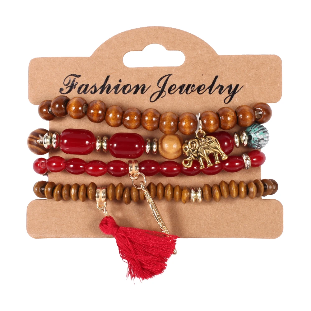 4 шт./компл. браслет с бусинами из дерева в виде слона|charm bracelets bangles|bracelet wooden beadstassel