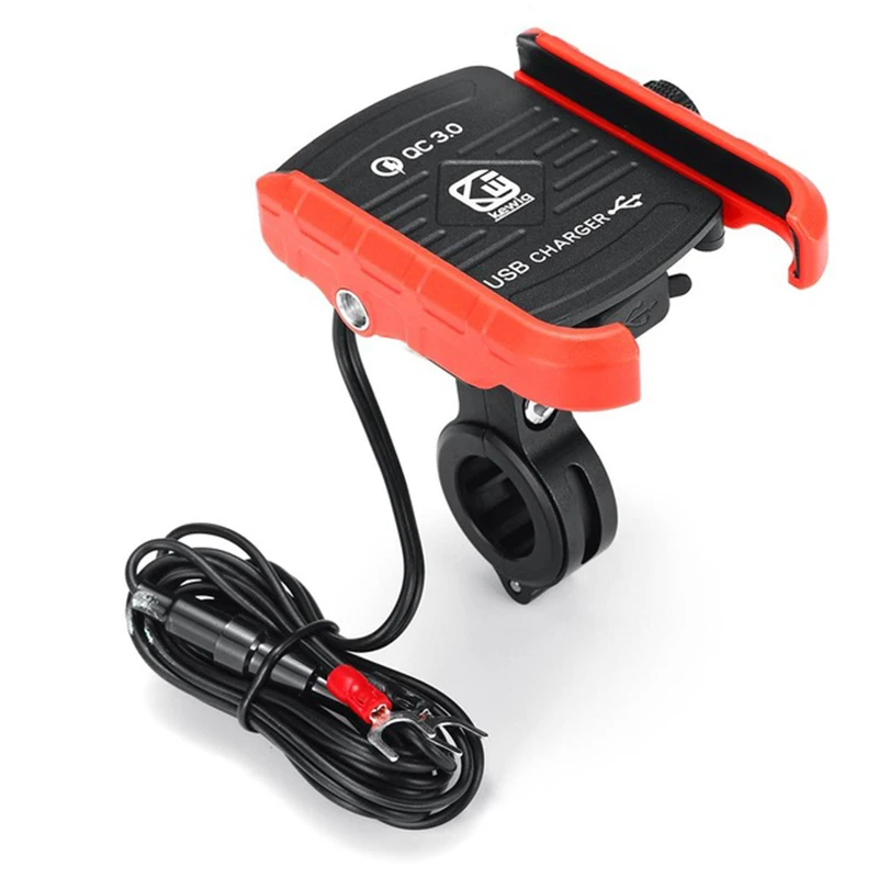 Red Алюминиевый QC3.0 IP66 водонепроницаемый держатель для телефона мотоцикла с USB зарядным устройством Moto Handlebar кронштейн Подставка для 3-7,0 дюймов мобильного телефона - Цвет: Red