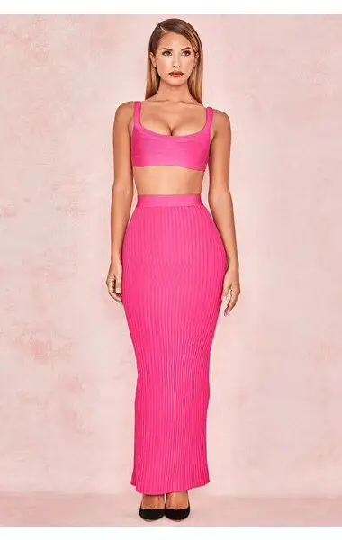 Женское облегающее платье до щиколотки розовое красное с О образным вырезом без