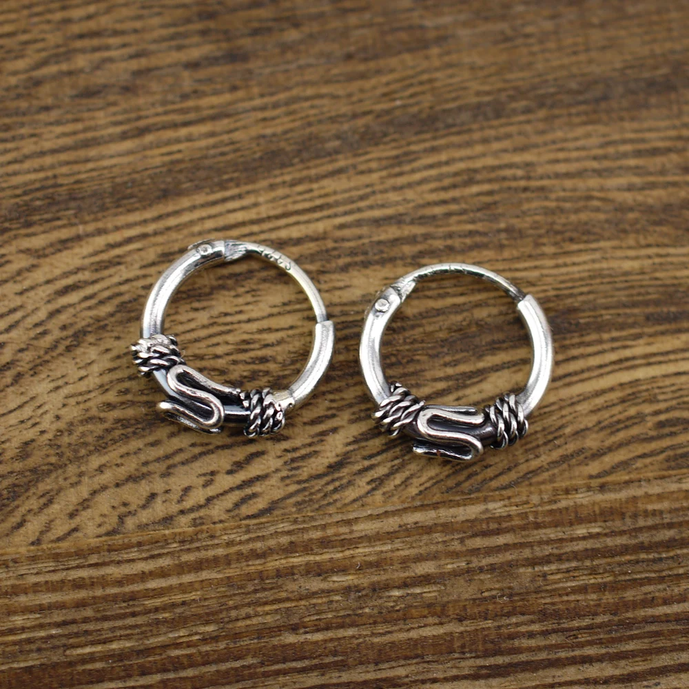 S92 цельное кольцо для сна из стерлингового серебра балийское Huggie серьги кольца
