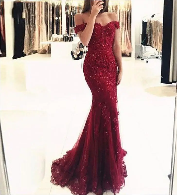 dark red Vestido longo, темно-зеленые вечерние платья, Тюлевое платье с открытыми плечами, платье для выпускного вечера,, новогоднее торжественное платье для вечеринки, Vestido De Noiva - Цвет: dark red