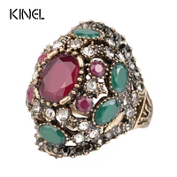 luxury turkish jewelery colorful resin ring color ancient gold vintage wedding rings for women crystal accessories gift