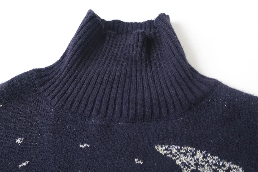 2019 Turtleneck Sweater Women Winter Thick Runway Design Galaxy Moon Oversized Casual Wool Pullover Knit Jumper pull femme | Женская