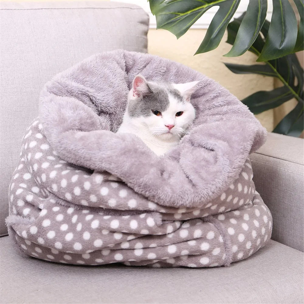 Спальный мешок для кошек зимний теплый коралловый флисовый спальный кровать