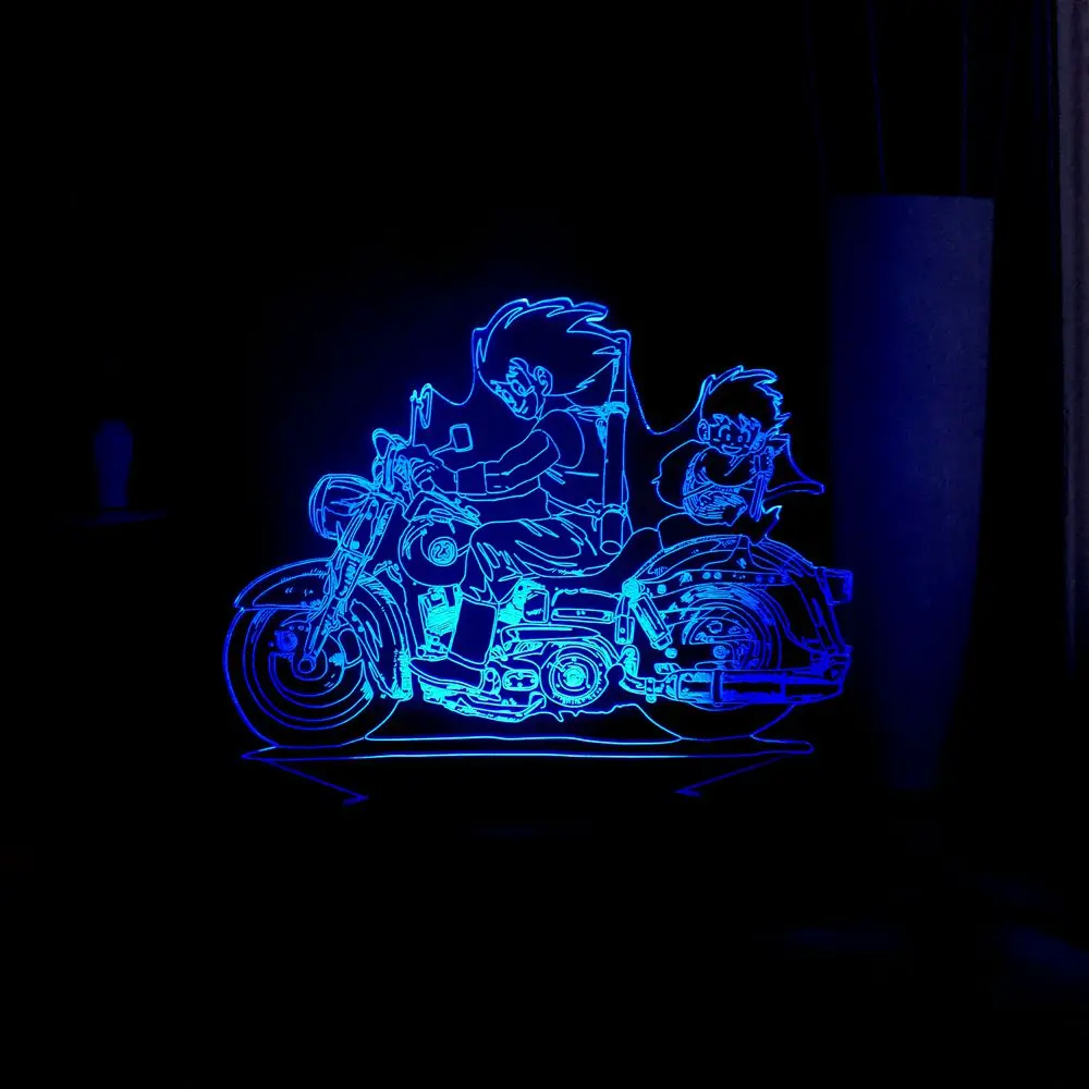 Мультфильм два мальчик ездить мотоцикл Led ночник USB Сенсорный пульт 3D настольный