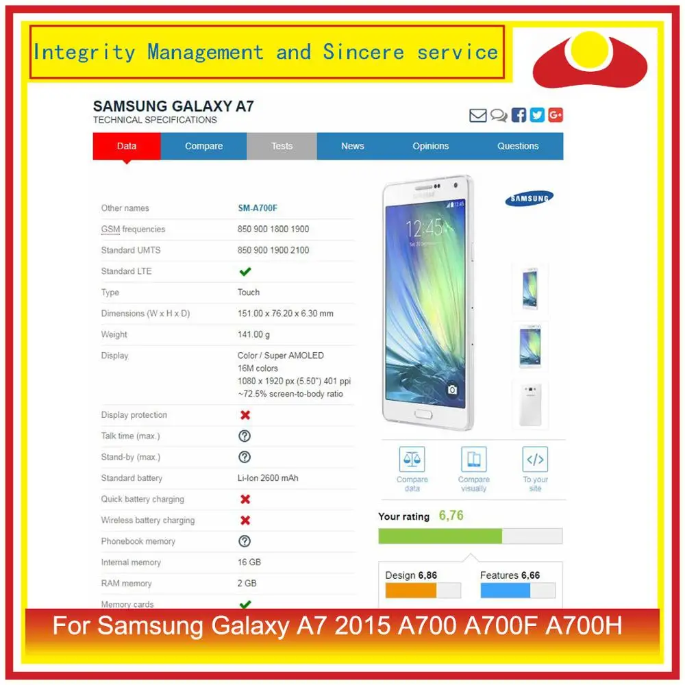 

ORIGINAL For Samsung Galaxy A7 2015 A700 A700F SM-A700F LCD Display With Touch Screen Digitizer Panel Pantalla Complete Assembly