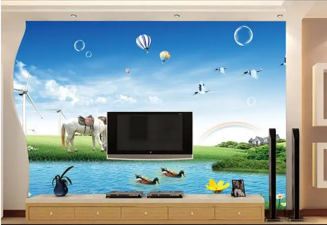 3d room wallpaper custom mural non-woven wall sticker prairie scenery horse neart river painting photo murals | Обустройство дома