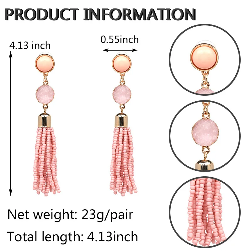 2018 Crystal Beads Earrings for Women 4.13 Inch Long Tassel Black Pink New Statement Jewelry Fashion Drop | Украшения и