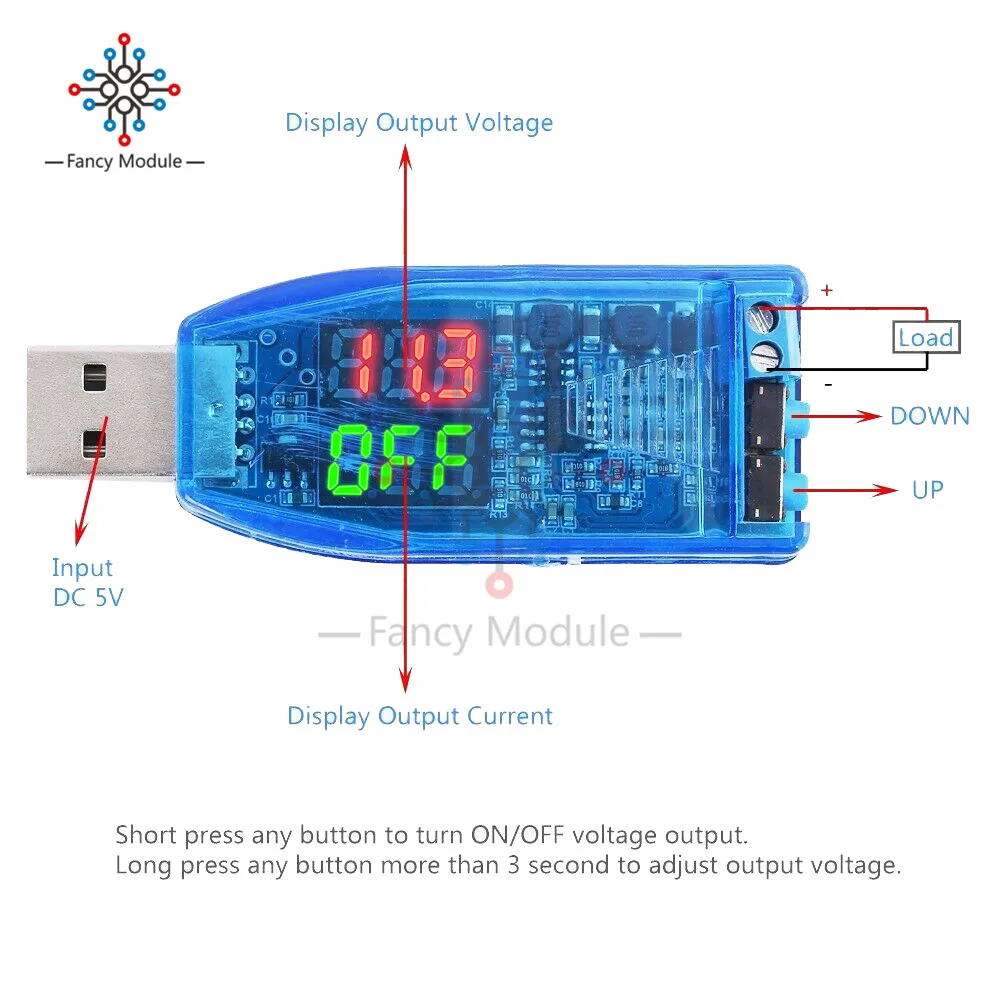 Двойной светодиодный цифровой дисплей DC-DC DC 5V to 1 2 V-24V USB Шаг вверх вниз повышающий