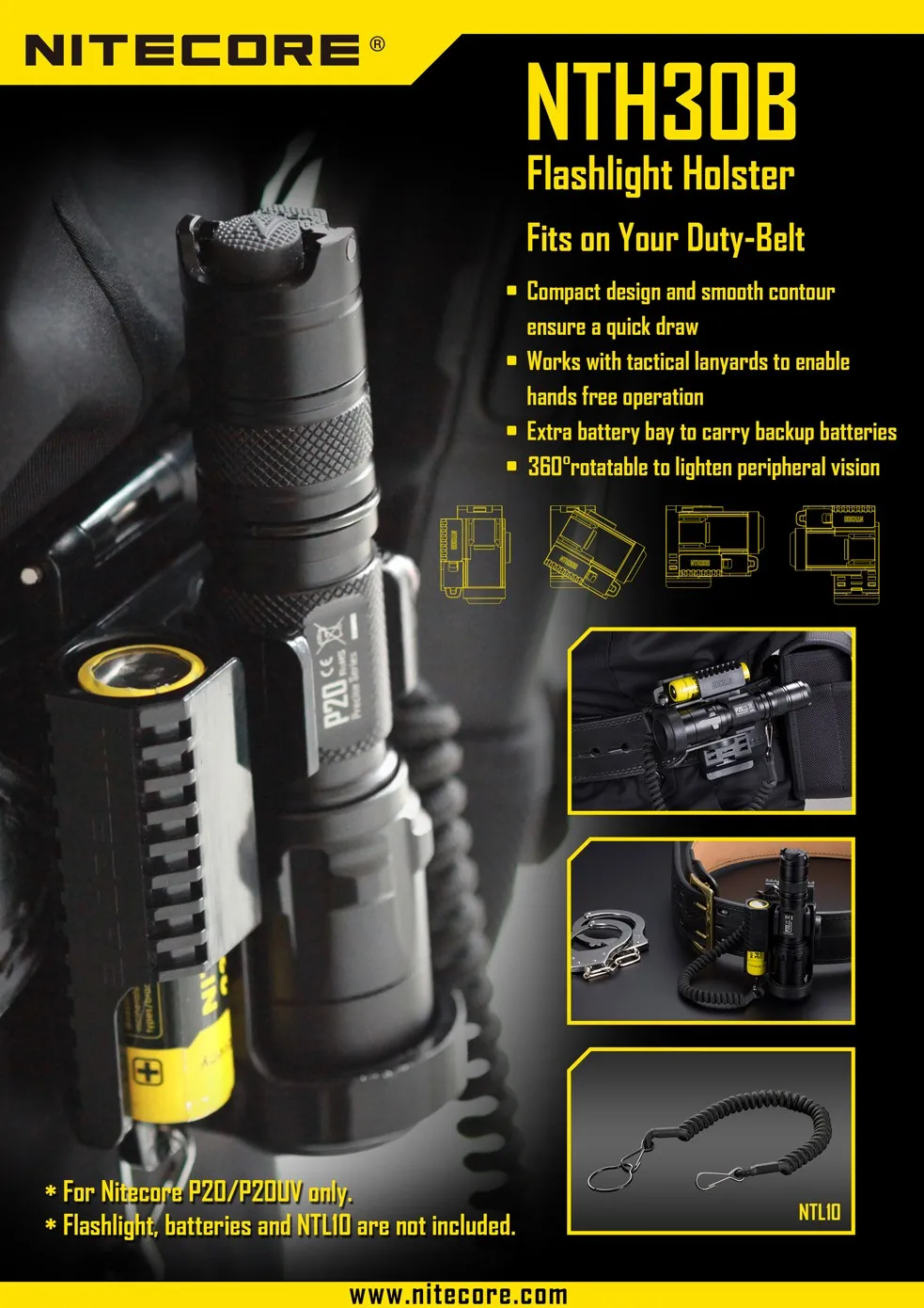 NITECORE держатель NTH30B ремень для работы охотничья профессиональная лампа кобура для аксессуаров для фонарика P20/P20UV и батареи