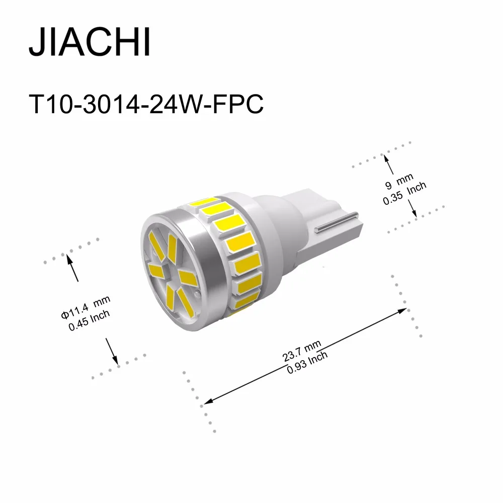 JIACHI 100 шт./лот T10 светодиодный автомобильные лампы W5W 194 501 5W5 для авто внутренний свет купола лампы белого и желтого цвета красные, синие AC/DC 12V