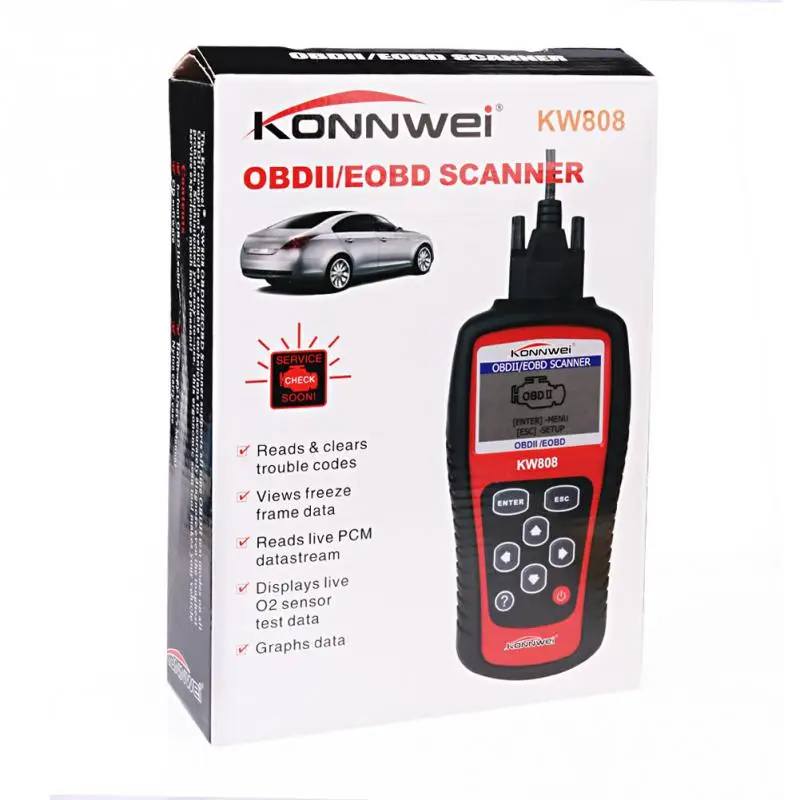 KW808 автомобильной диагностики неисправностей сканер тестер OBDII/EOBD код читателя