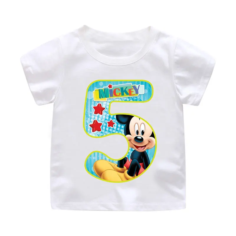 Bai05 ZSIIBO Birthday T-shirt Boy Girl Letter Cartoon Mouse Print Summer short sleeve O-neck Tees Children clothing Kids tops CX6L102 - Цвет: Bai05