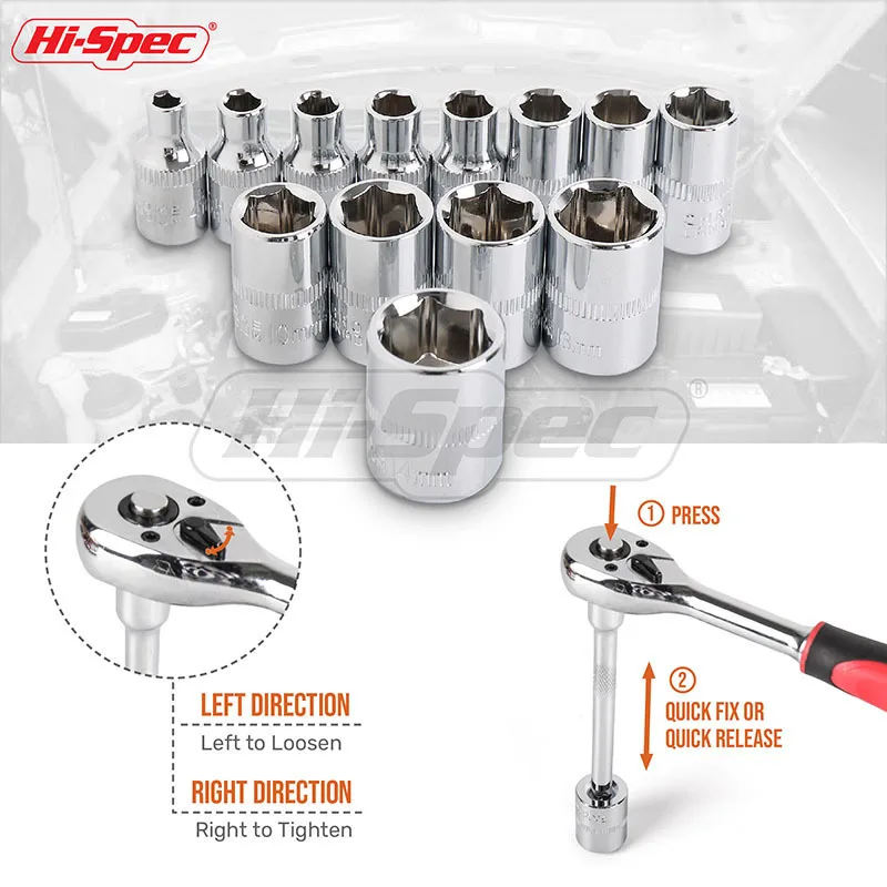 Hi Spec 15 шт. 1/4 Набор торцевых ключей CR V 4 14 мм 72 зубцов Трещоточный ключ набор