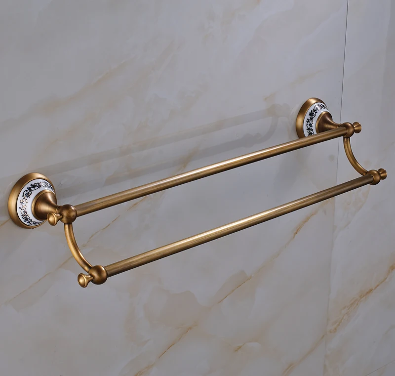 Латунный держатель для ванной комнаты двойные бруски полотенец синий и белый