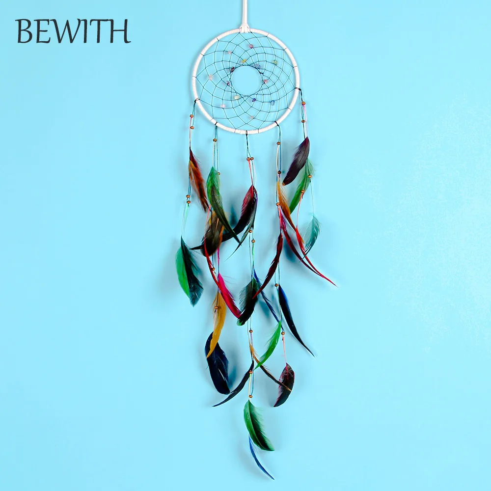 BEWITH переливающиеся Dreamcatchers с натуральным камнем и перьями колокольчики ветра