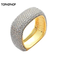 tophiphop hip hop mens pave zircon ring ice out cz bling gold silver ring geometric square hip hop ring jewelry gift
