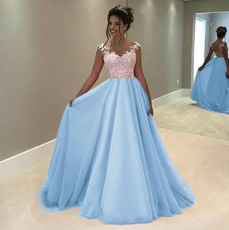 Небесно-голубой Robe rose pour mariage2019 Новое кружевное платье с рукавами-крылышками ALinerobe de demoiseur d'honneur pour mariage длинное платье vestidos boda invitada - Цвет: Небесно-голубой