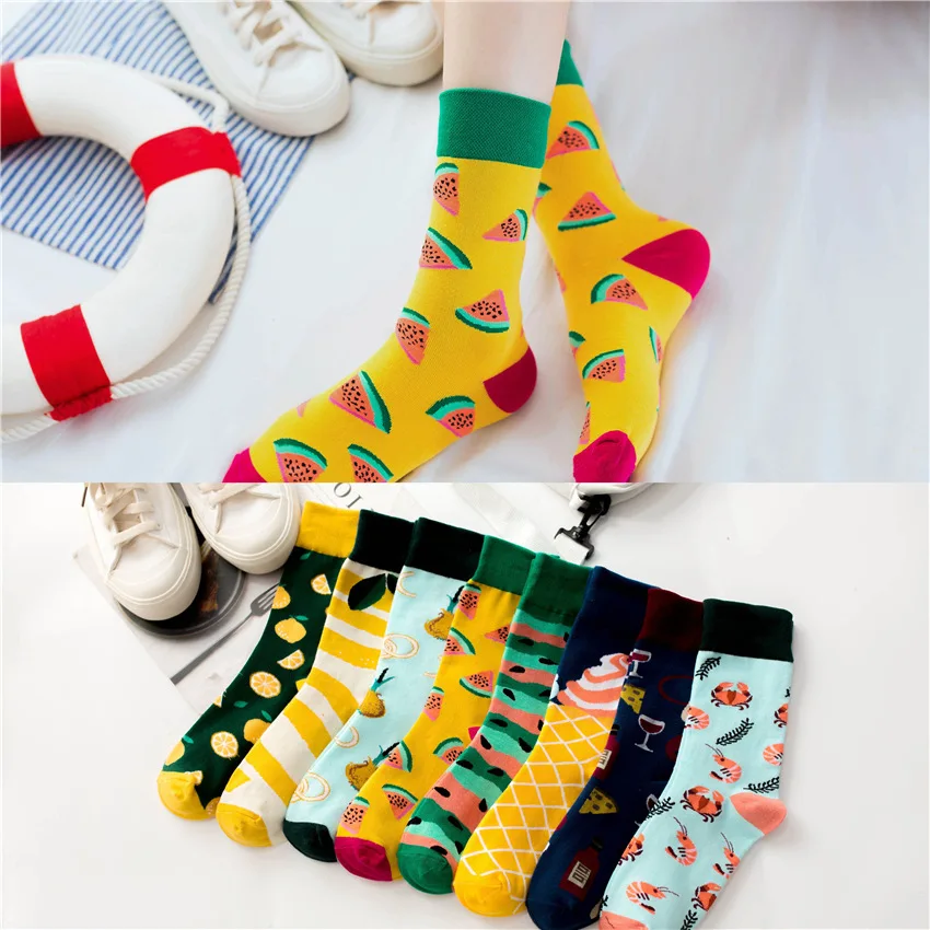 New Unisex Men Women Art Painting Fruit Socks Cotton Fashion Socks Winter Warm Crew Socks Harajuku Funny Socks Cute High Hosiery