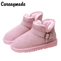careaymade korean version velvet pedals winter snow boots womens 2018 new models short tube leather students toast boots