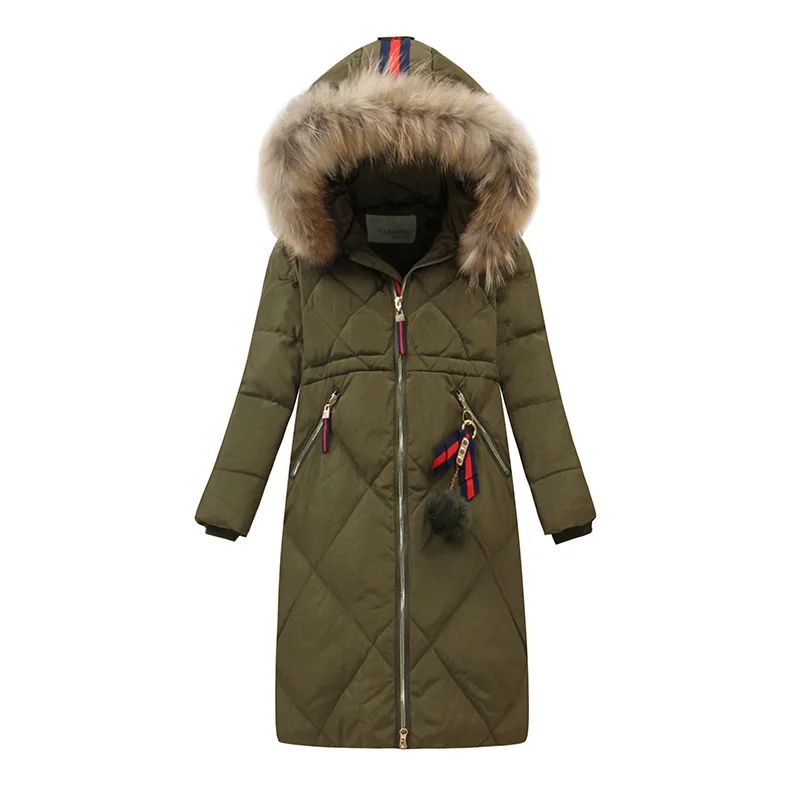 Kids Winter Down Coat Real Raccoon Collar Jacket Warm Girls Parkas Female Overcoat Cotton 2017 New Collection 7-16T | Детская одежда и