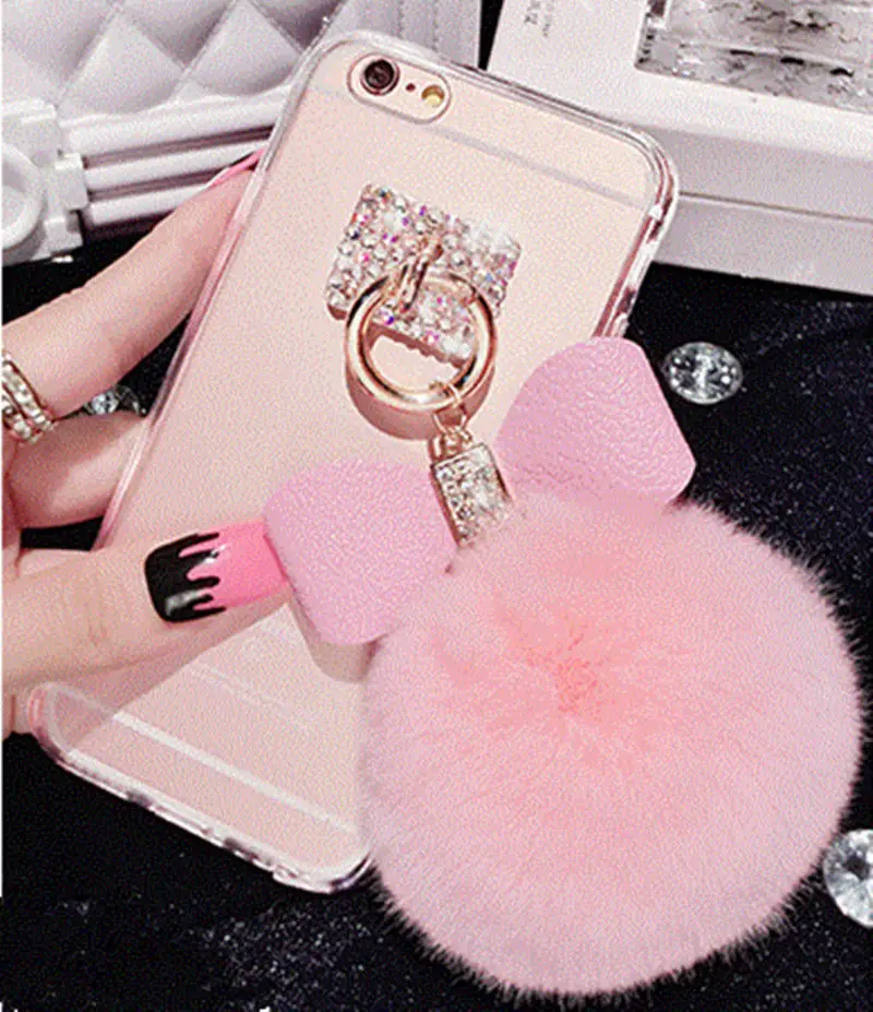For Huawei Mate 10 Hot Luxury Chrome Clear Bling Diamond Bowknot Plush Ball Charm Phone Case Cover P20 Pro |