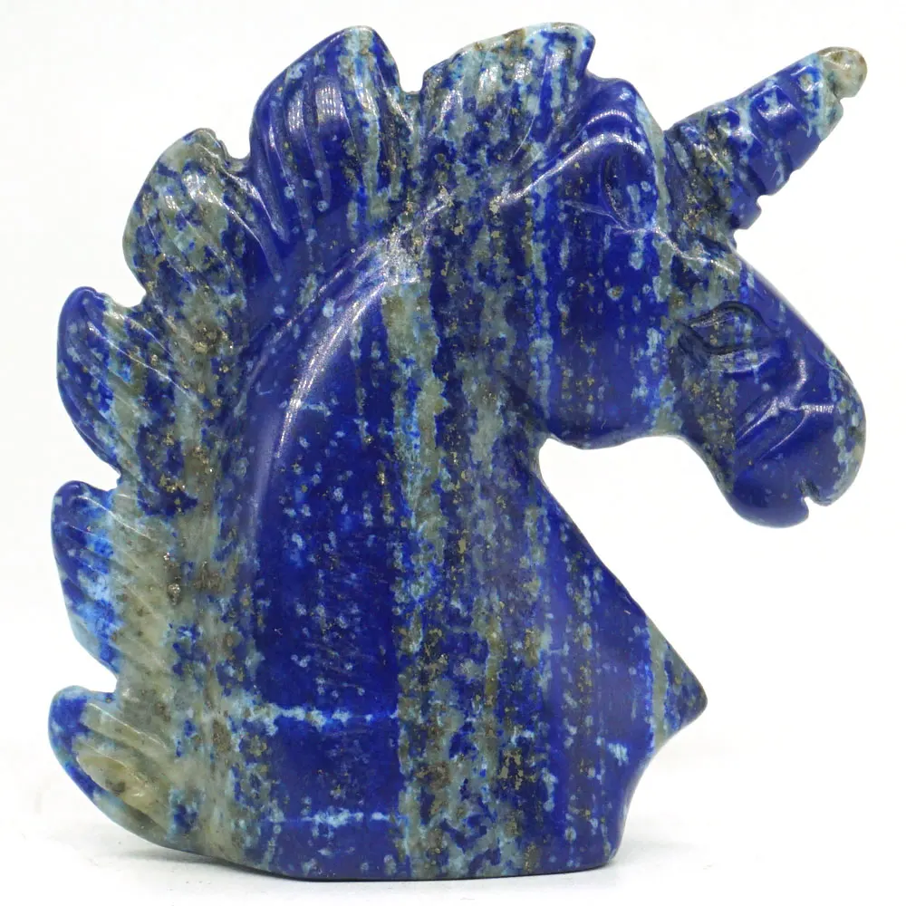 

Unicorn Head Skull Figurine Natural Lapis Healing Energy Animal Carved Crystal Statue Gemstone Home decor 2