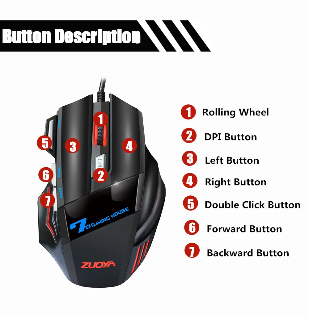 ZUOYA игровая мышь, профессиональная игровая мышь, проводная USB 5500 dpi, регулируемый светодиодный, с подсветкой, оптическая мышь для компьютера, геймера, ноутбука, ПК