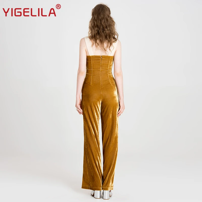 YIGELILA последние Для женщин бархат широкие Комбинезоны для модные Спагетти ремень