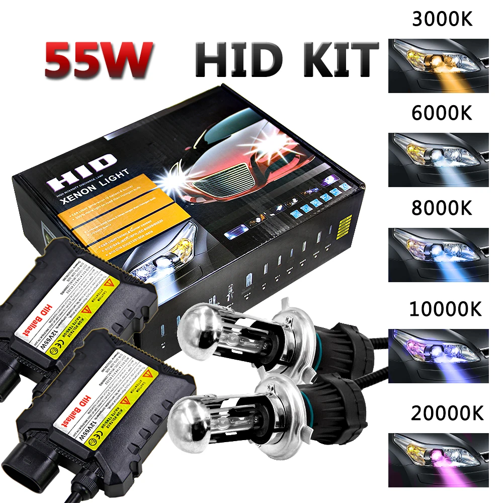 1 комплект, 55 Вт, 12 В, ксенон, HID, H4, комплект ламп, H4, ксенон, биксенон, головной светильник, лампа, блок зажигания, HID, комплекты для преобразования, тонкий балласт+ Xenons светильник