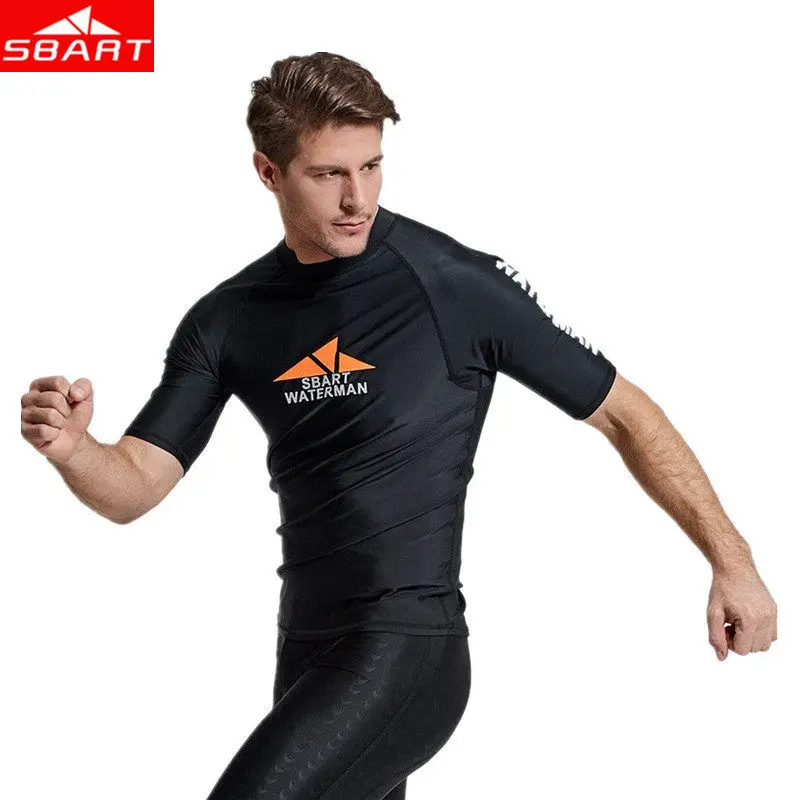 Sbart Men's Surf Rash Guards Short Sleeve Diving Suit Anti-UV Swimming Surfing Snorkeling Beach Swimsuit Male Quick-dry T-shirts