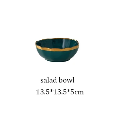 Salad bowl 1 шт. Королевский Зеленый Золотой набор керамической посуды бытовой фарфор стейк рыба фрукты тарелка салат риса лапши миска Ложка Вилка Нож - Цвет: Salad bowl