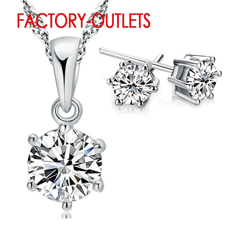 

925 Sterling Silver Bridal Jewelry Set Classic 5 Claws Crystal Necklaces Earrings Women Girls Engagement Anniversary