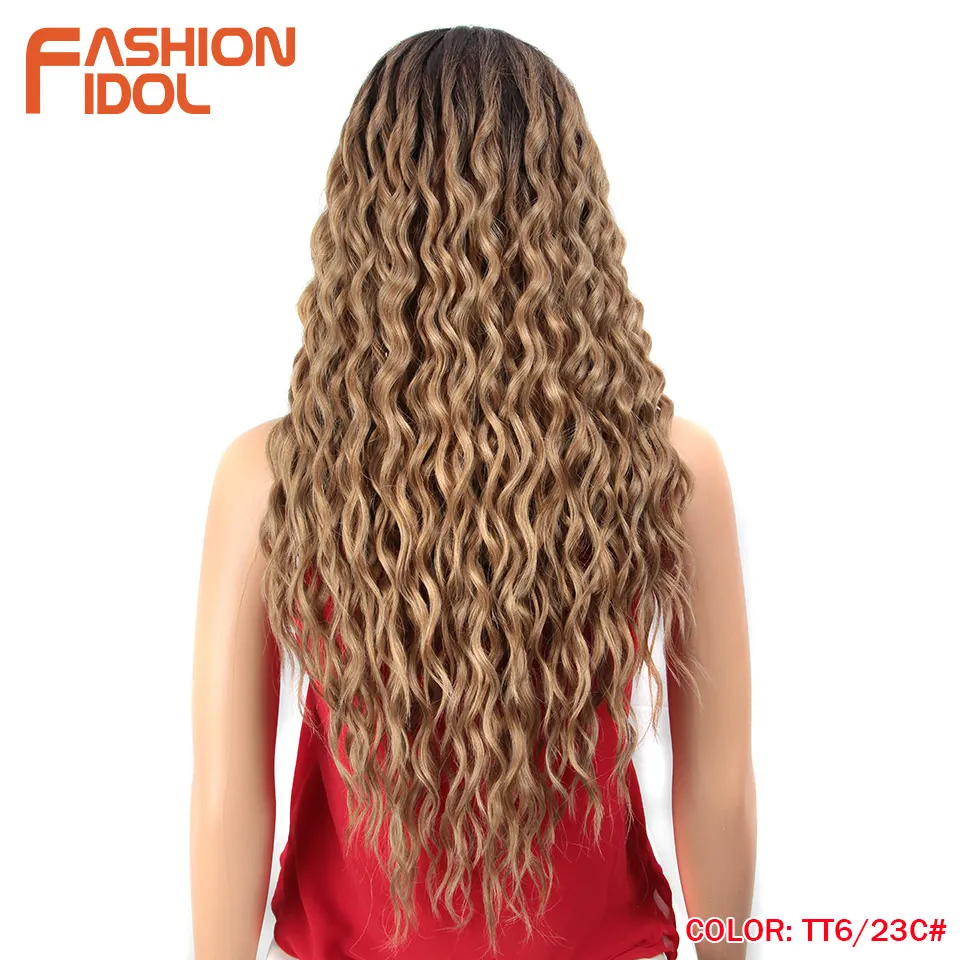 TT6-23C FASHION IDOL 28 inch Hair Synthetic Lace Front Wigs For Black Women Soft Loose Wave Hair Ombre Brown Pink Heat Resistant Hair - Цвет: TT6-23C