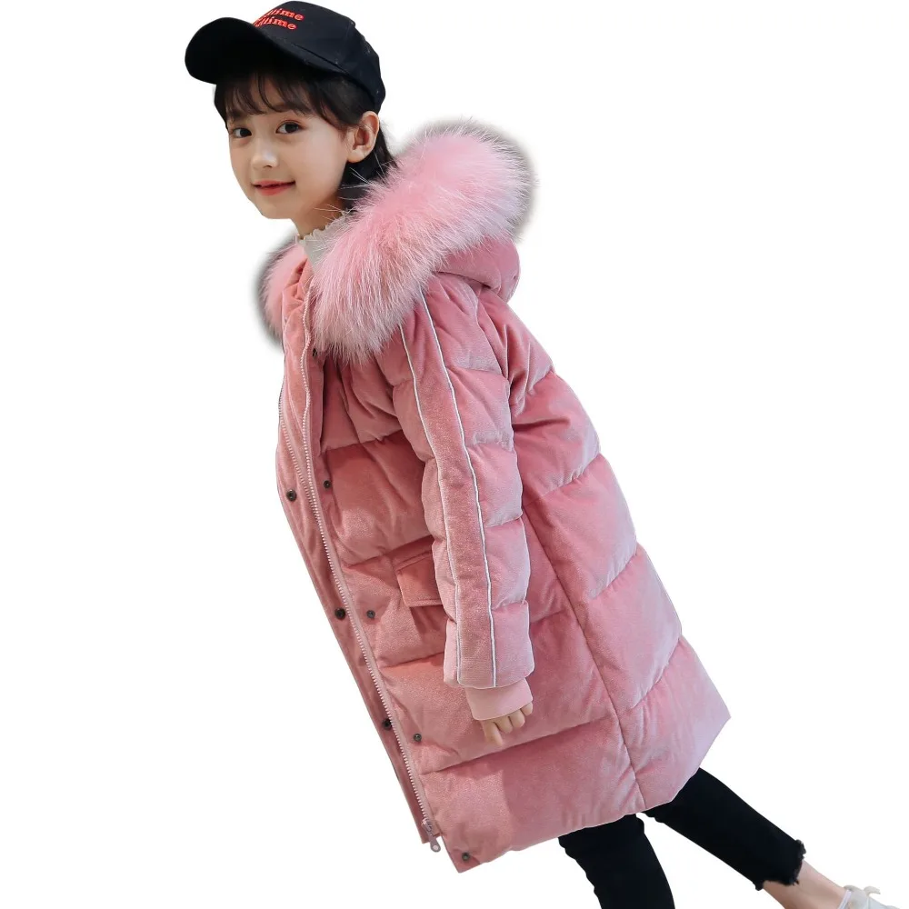 2018 новый синий Детская зимняя куртка для девочек зимнее пуховое пальто дети