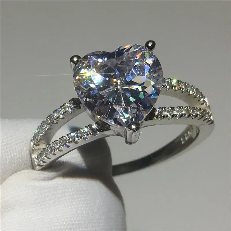 Сердце Форма ювелирные изделия Серебряное кольцо 3ct AAAAA Cz камень циркон