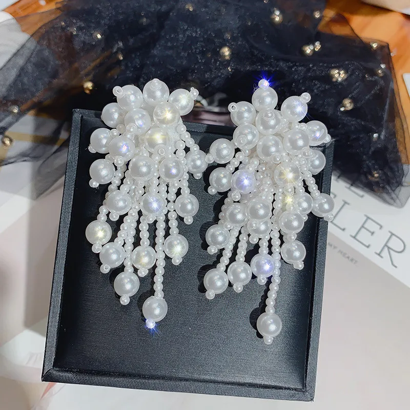 FYUAN, серьги-капли с искусственным жемчугом для женщин, новинка, Bijoux, большие висячие серьги, массивные серьги, ювелирные изделия, подарки - Окраска металла: white